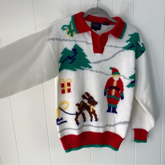 Vintage Leroy Sweater Christmas Reminder Santa Knit Collared Acrylic Size Small - Picture 6 of 9